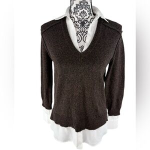 Tyler BĂśe Layered Cashmere Blend Sweater Brown Heathered Knit High Low
